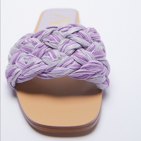 NWT’s Zara Woven Raffia Flat Lilac Sandals size 6 - Picture 5 of 7